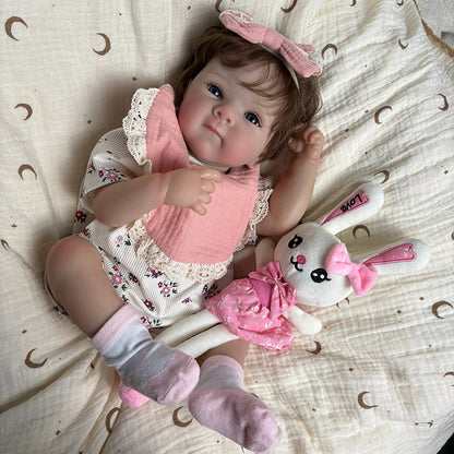 45cm Lifelike Vinyl Body Short Hair Bettie Reborn Baby Girl in Floral Outfits