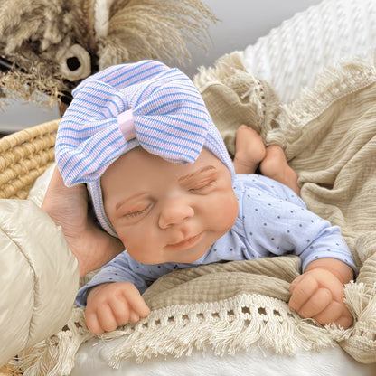 45cm Full Silicone Stretchable Asleep Pascale Reborn Girl in Blue Polk Dot Outfits