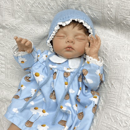19 inches 3D-Paint Closed Eyes Short Hair Reborn Doll Irys in Blue Dress
