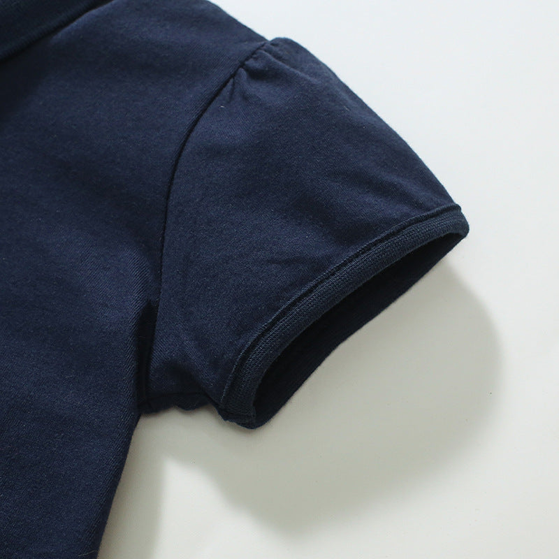 Short-sleeved T-shirt with high neck and unicorn embroidery in cotton
