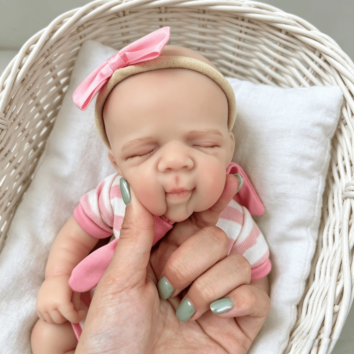 30cm Full Silicone Asleep Pascale Reborn Doll Girl In Pink Stripe Outfits