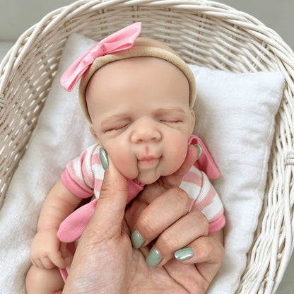 30cm Full Silicone Asleep Pascale Reborn Doll Girl In Pink Stripe Outfits