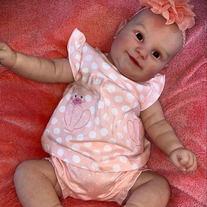 60cm Soft Body Open Eyes Reborn Doll in Pink polka dots Clothes- Maddie