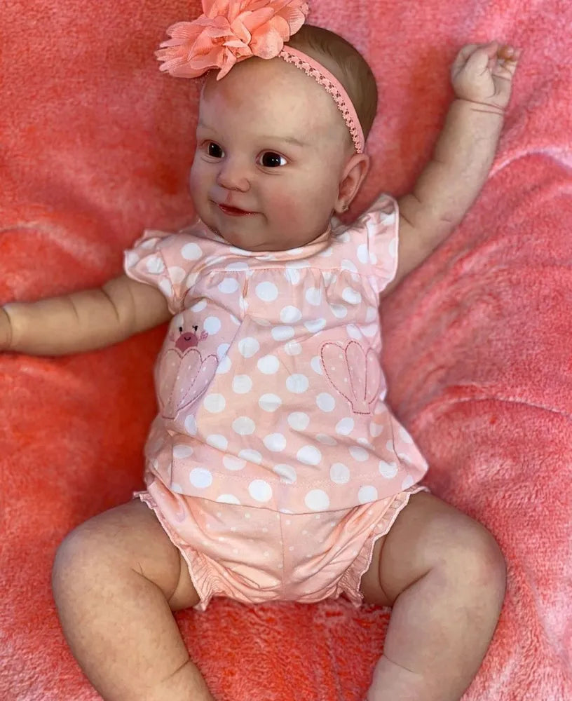 60cm Soft Body Open Eyes Reborn Doll in Pink polka dots Clothes- Maddie