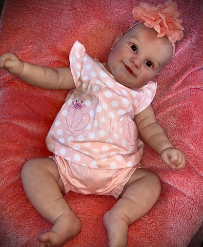 60cm Soft Body Open Eyes Reborn Doll in Pink polka dots Clothes- Maddie