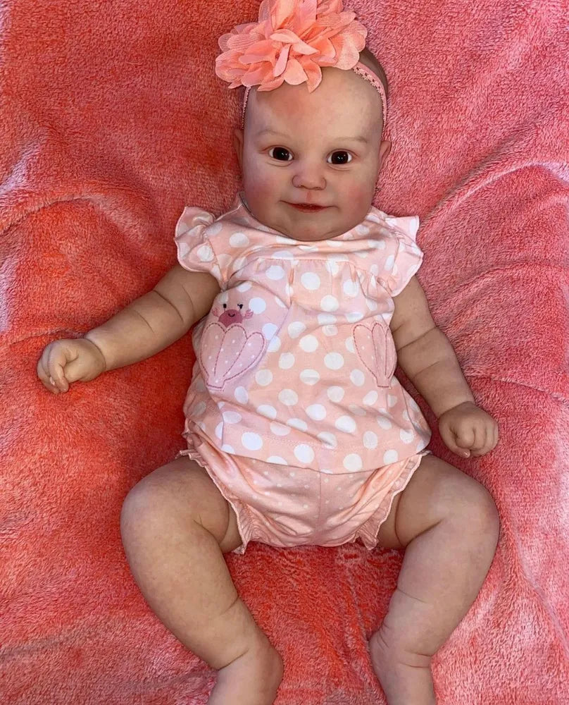 60cm Soft Body Open Eyes Reborn Doll in Pink polka dots Clothes- Maddie