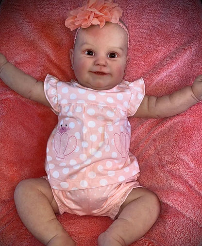 60cm Soft Body Open Eyes Reborn Doll in Pink polka dots Clothes- Maddie