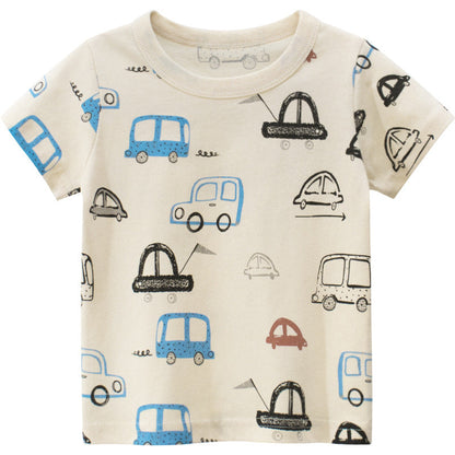 Cartoon Car Apricot Short Sleeve T-Shirt