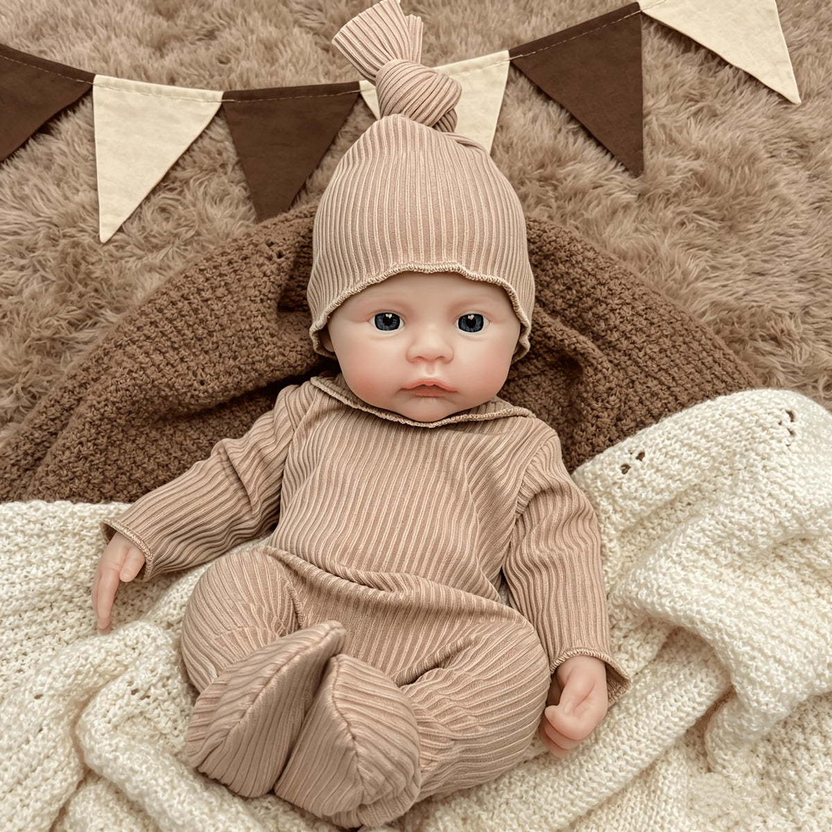 30cm Full Silicone Meadow Reborn Baby Girl in Brown Jumpsuit
