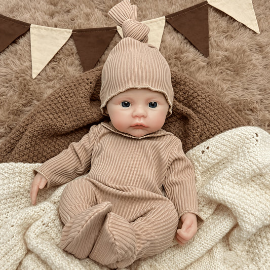 30cm Full Silicone Meadow Reborn Baby Girl in Brown Jumpsuit