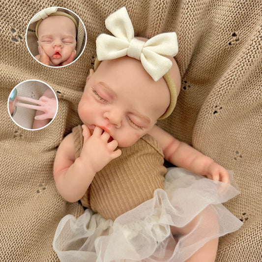 30cm Realistic Full Silicone Closed Eyes Irys Reborn Doll Girl in Coffee Dress