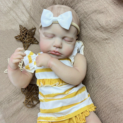 20 Inches 3D Skin Closed Eyes Loulou Reborn Baby Girl In Yellow Stripe Clothes