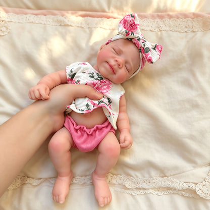 30cm Full Silicone Closed Eyes Triplets Reborn Doll Girls In Floral Outfits