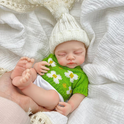 30cm Realistic Full Silicone Closed Eyes Irys Reborn Doll Girl in Green Sweater