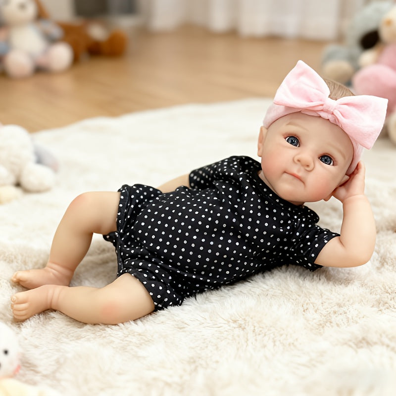 48cm Open Eyes Bettie Reborn Baby Girl In Black Polk Dot Clothes