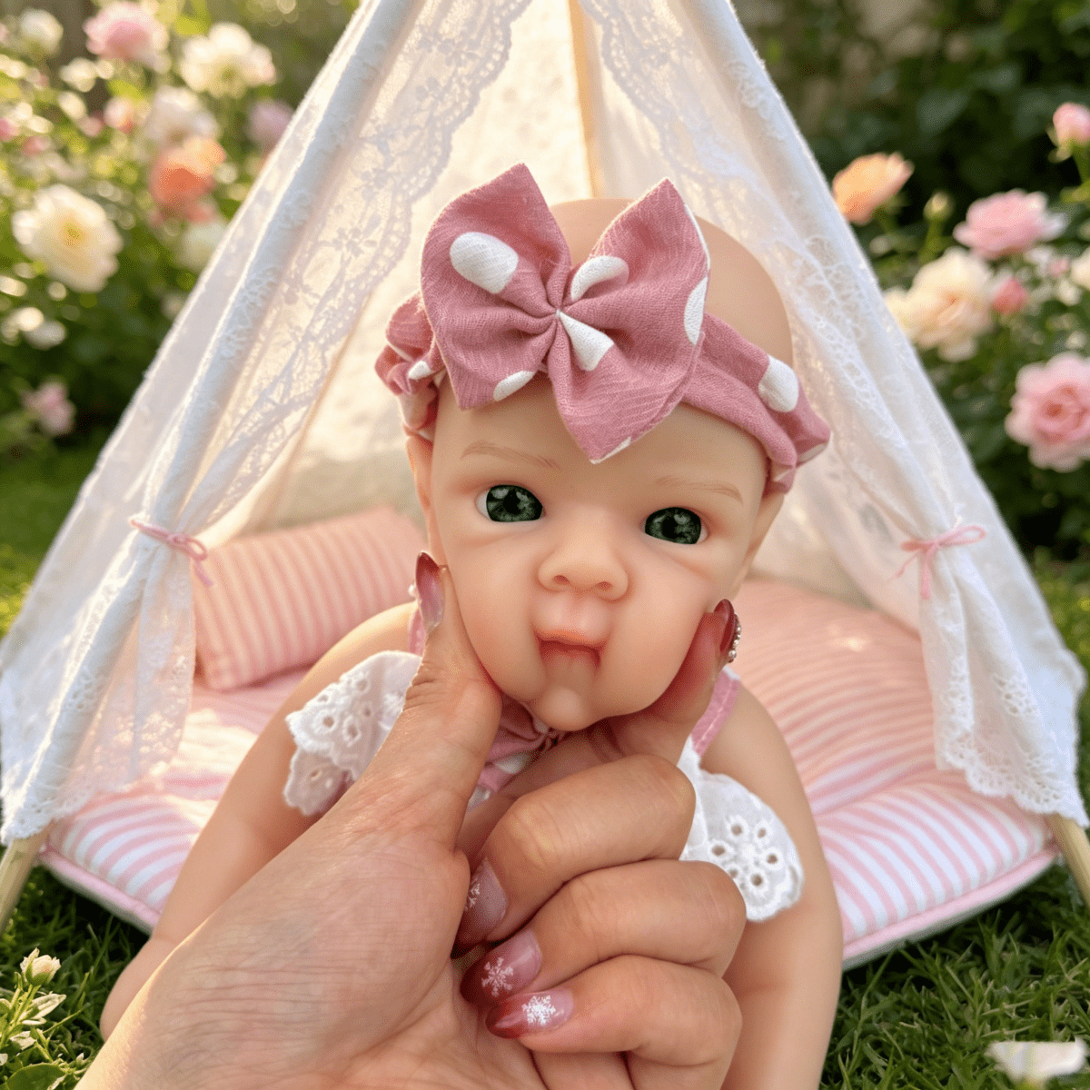 30cm Full Silicone Bettie Reborn Baby Girl in Pink Polk Dot Outfits