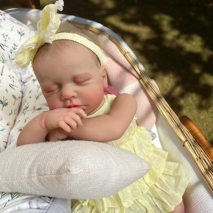 20 Inches 3D Skin Closed Eyes Loulou Reborn Baby Girl In Yellow Dress