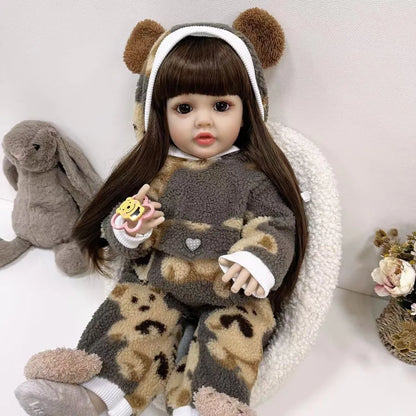 22 Inches Open Eyes Long Hair Reborn Baby Girl In Plush bodysuit-Betty