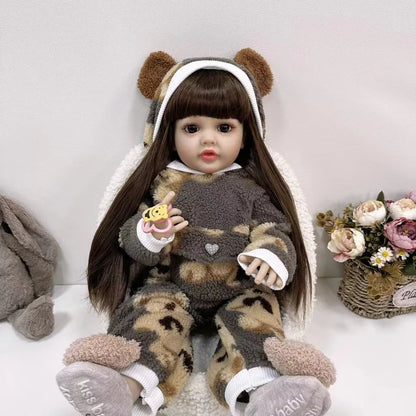 22 Inches Open Eyes Long Hair Reborn Baby Girl In Plush bodysuit-Betty