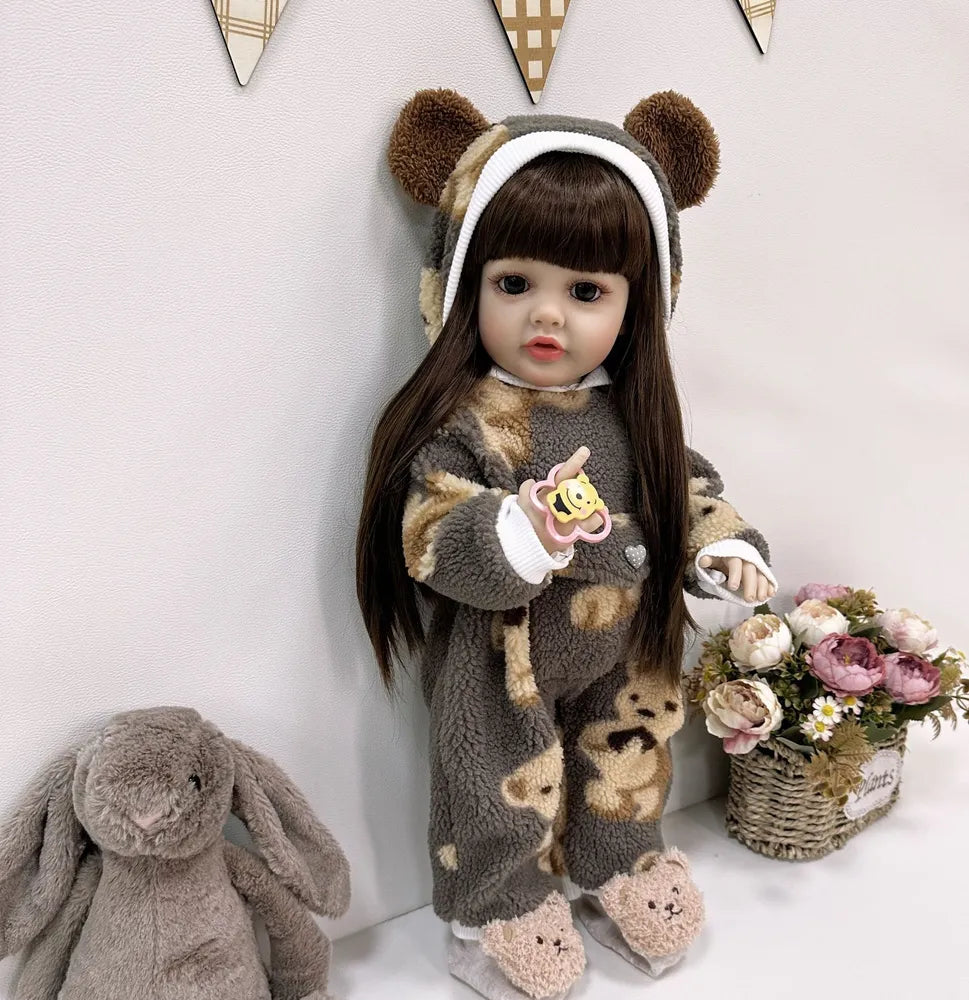22 Inches Open Eyes Long Hair Reborn Baby Girl In Plush bodysuit-Betty