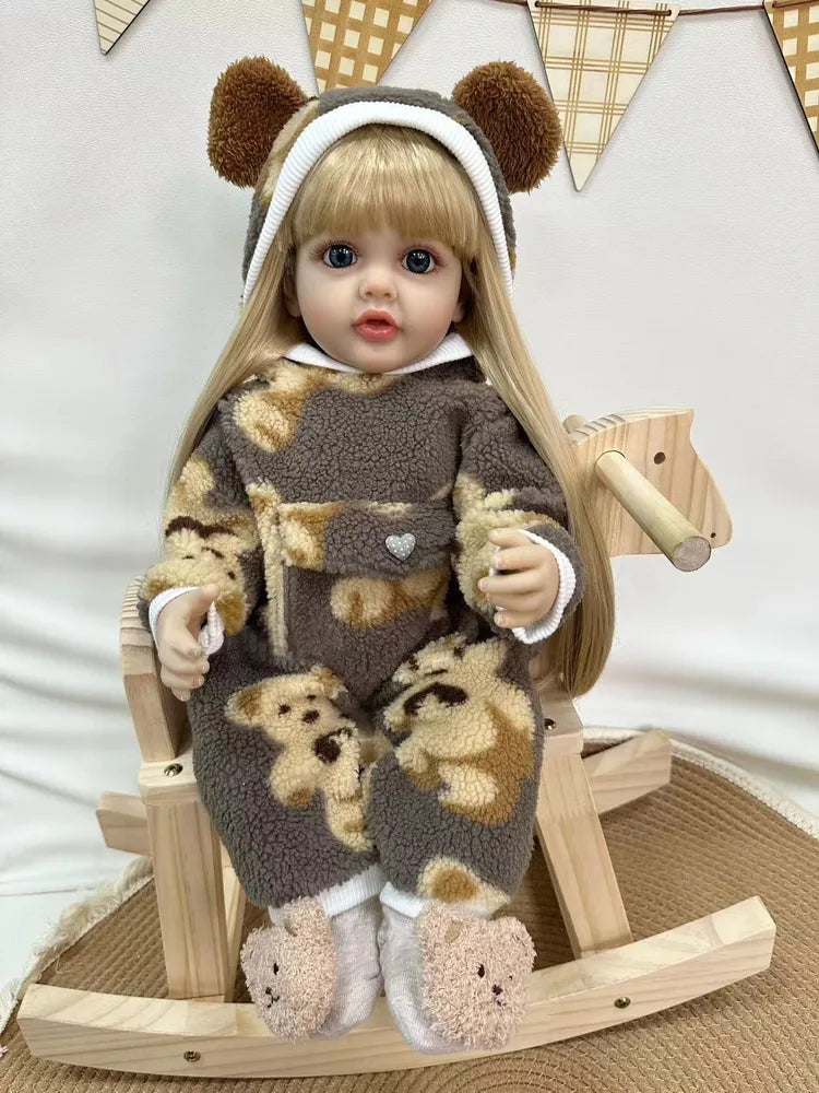 22 Inches Open Eyes Long Hair Reborn Baby Girl In Plush bodysuit-Betty