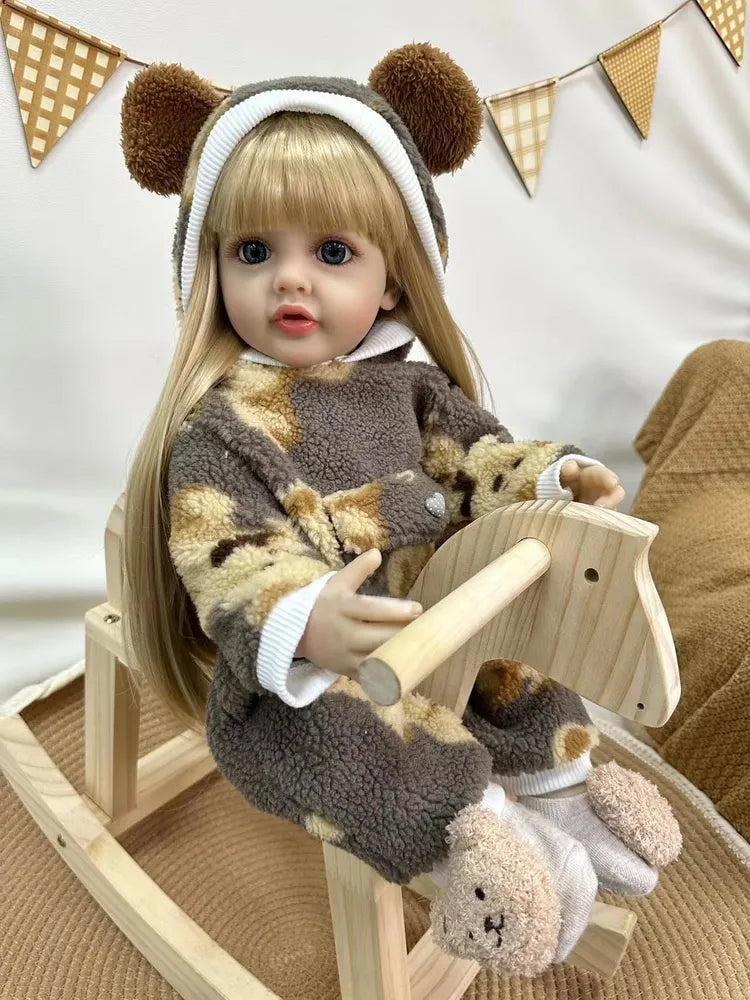 22 Inches Open Eyes Long Hair Reborn Baby Girl In Plush bodysuit-Betty