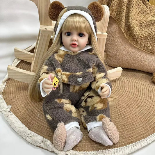 22 Inches Open Eyes Long Hair Reborn Baby Girl In Plush bodysuit-Betty