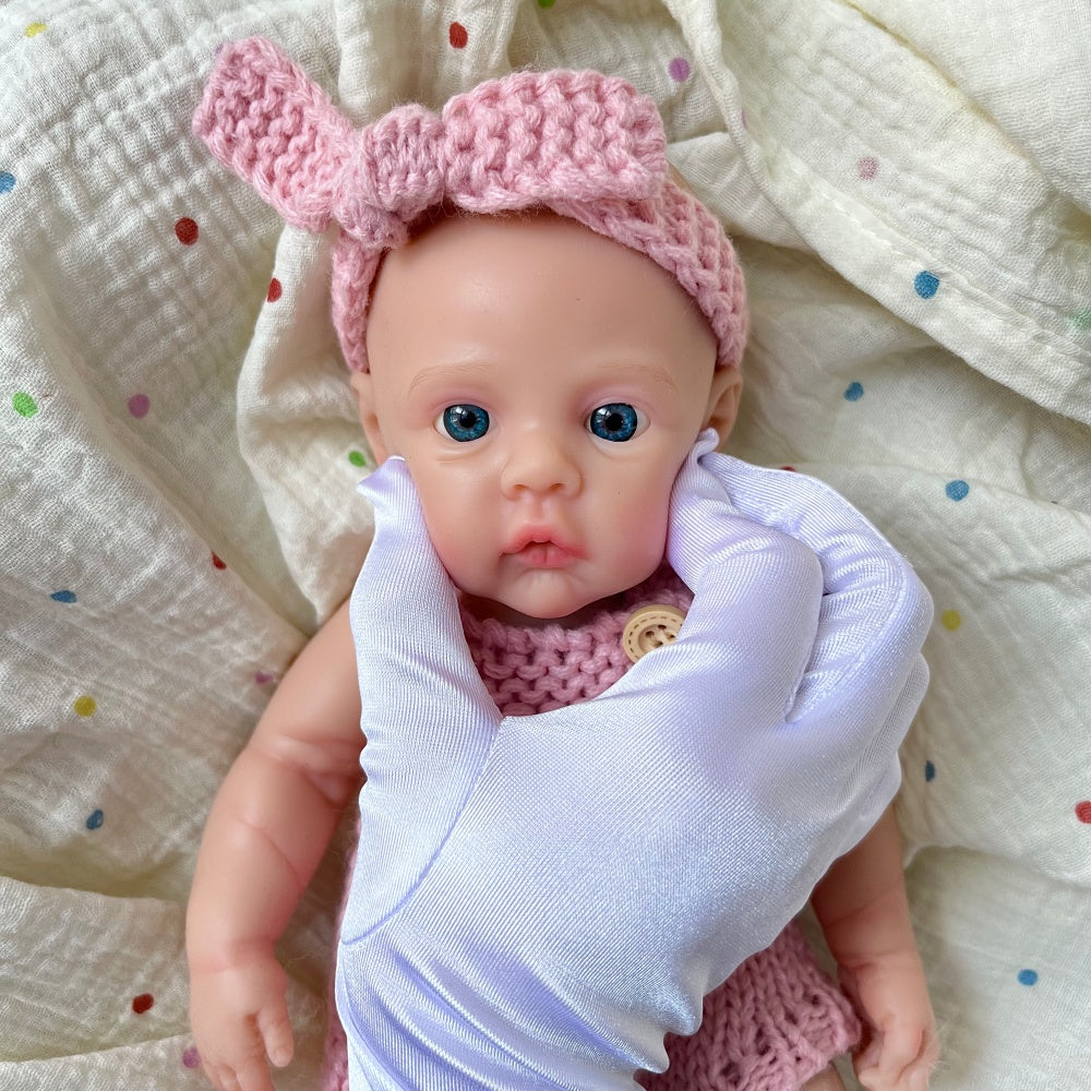30cm Full Silicone Meadow Reborn Baby Girl in Pink Knit overalls