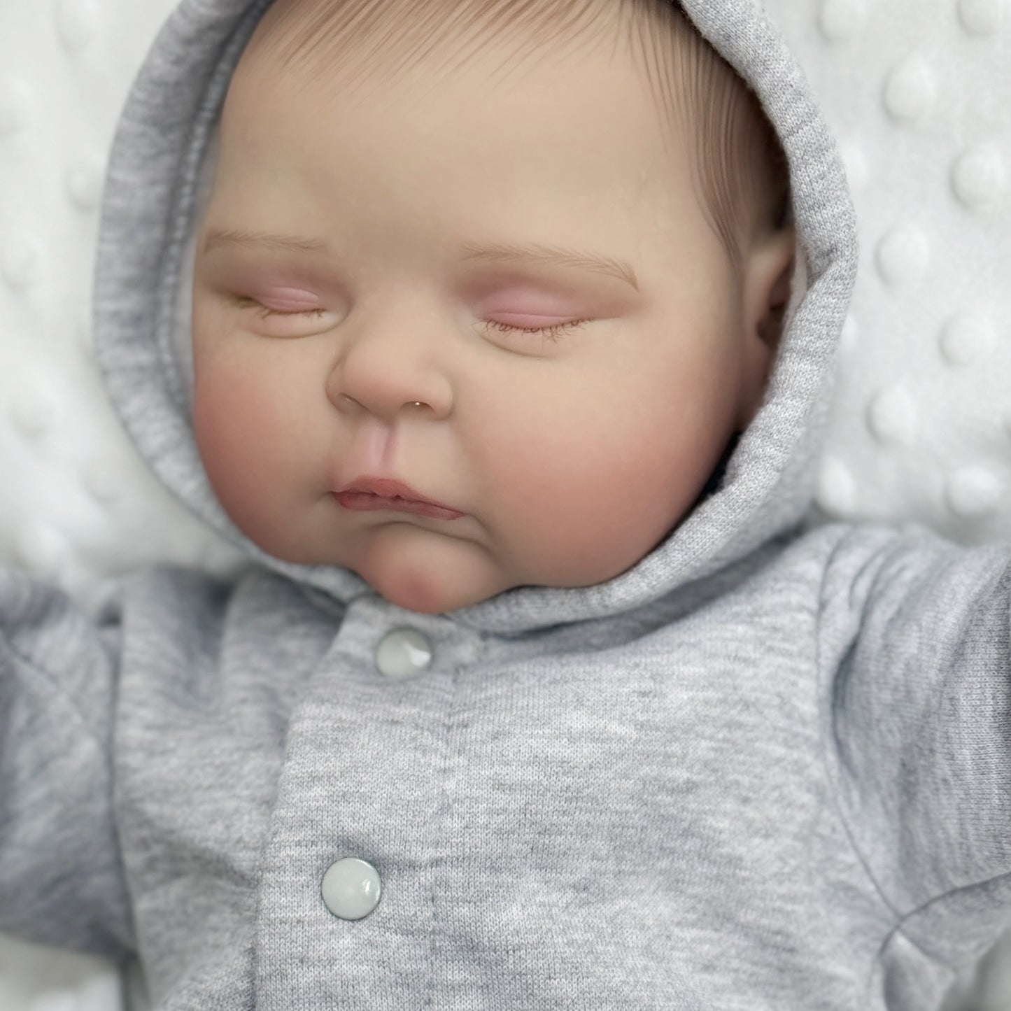 20 Inches 3D Skin Soft Body Closed Eyes Reborn Doll In Gray Clothes- Peaches