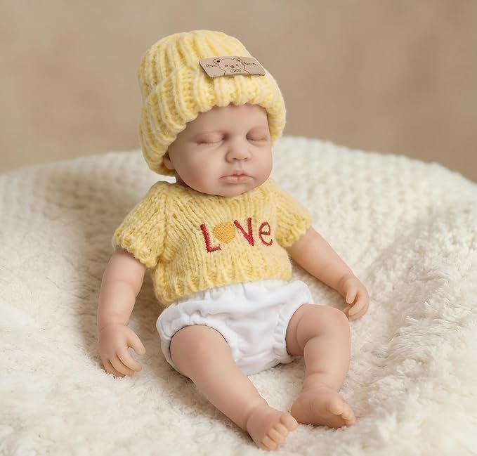 20cm Full Silicone Loulou Reborn Baby Girl In Yellow Sweater
