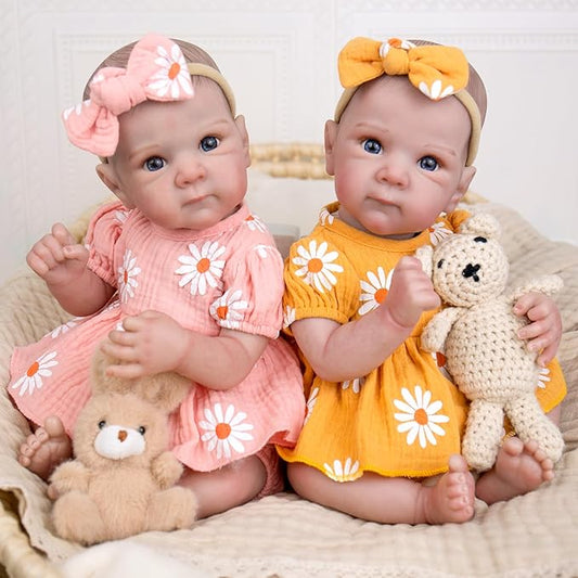 48cm Open Eyes Soft Body Reborn Doll Twins In Daisy Bodysuit-Bettie