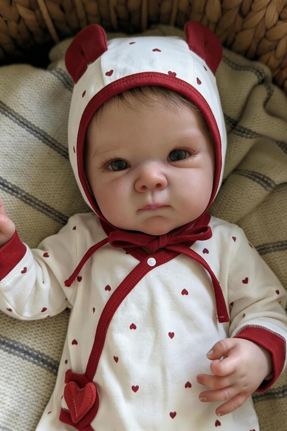 45cm Lifelike Short Hair Bettie Reborn Baby Girl in Red Heart Clothes