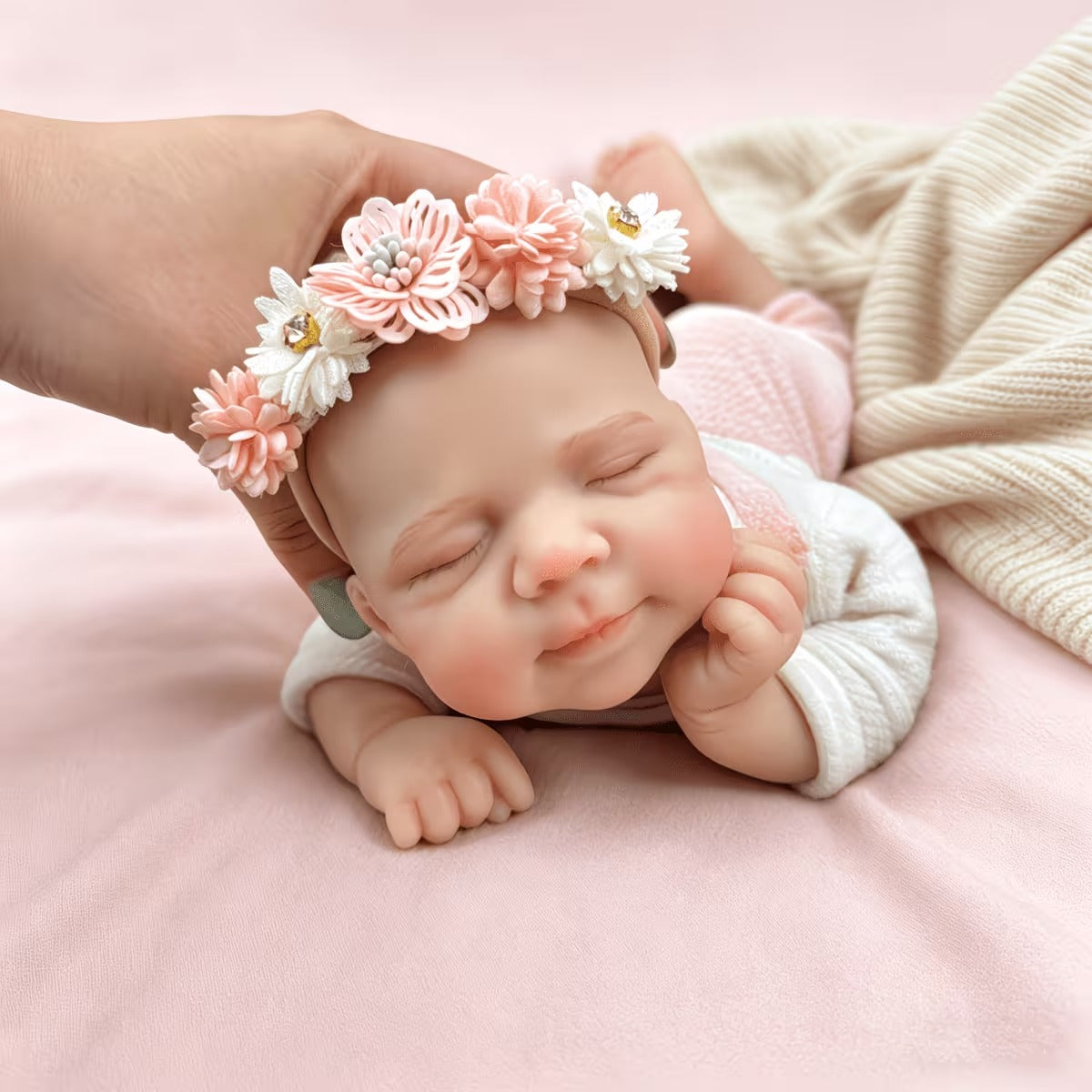 30cm Full Silicone Asleep Pascale Reborn Doll Girl In Pink Bear Outfits