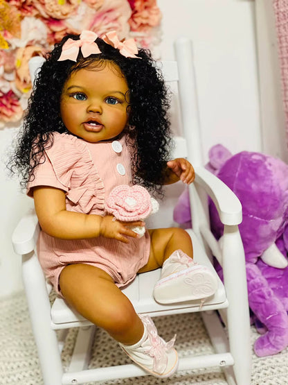 60cm Lifelike Open Eyes Dark Skin Reborn Doll Lottie