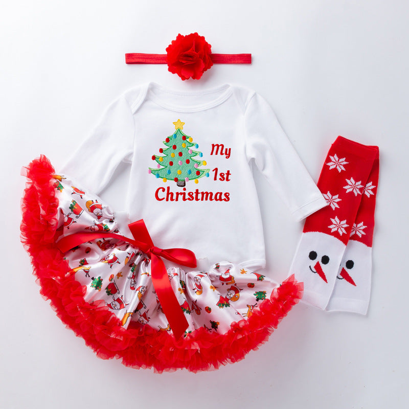 4-Piece Christmas Tree Printed Dress for 21/22/23 Inches Reborn Dolls