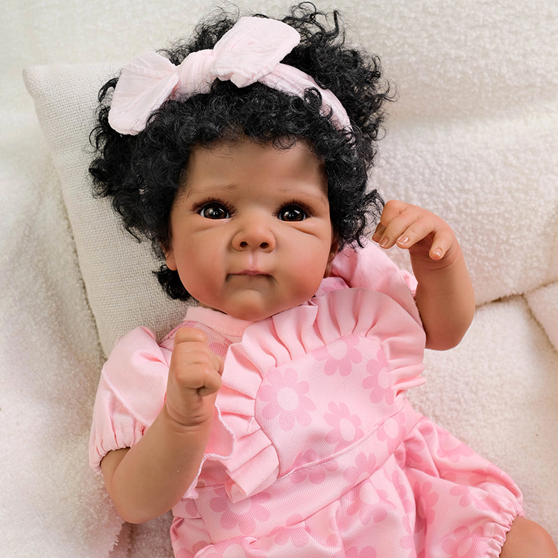 18 Inches Open Eyes Curly Hair Dark Skin Reborn Baby Girl-Bettie