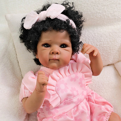 18 Inches Open Eyes Curly Hair Dark Skin Reborn Baby Girl-Bettie
