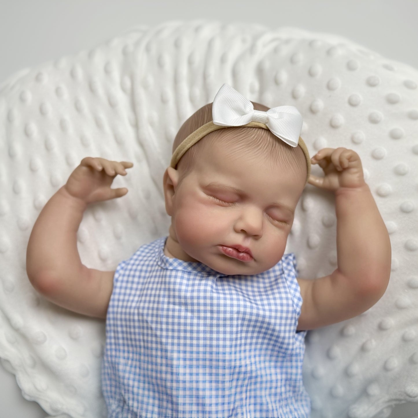 20 Inches 3D Skin Closed Eyes Loulou Reborn Baby Girl In Blue plaid romper