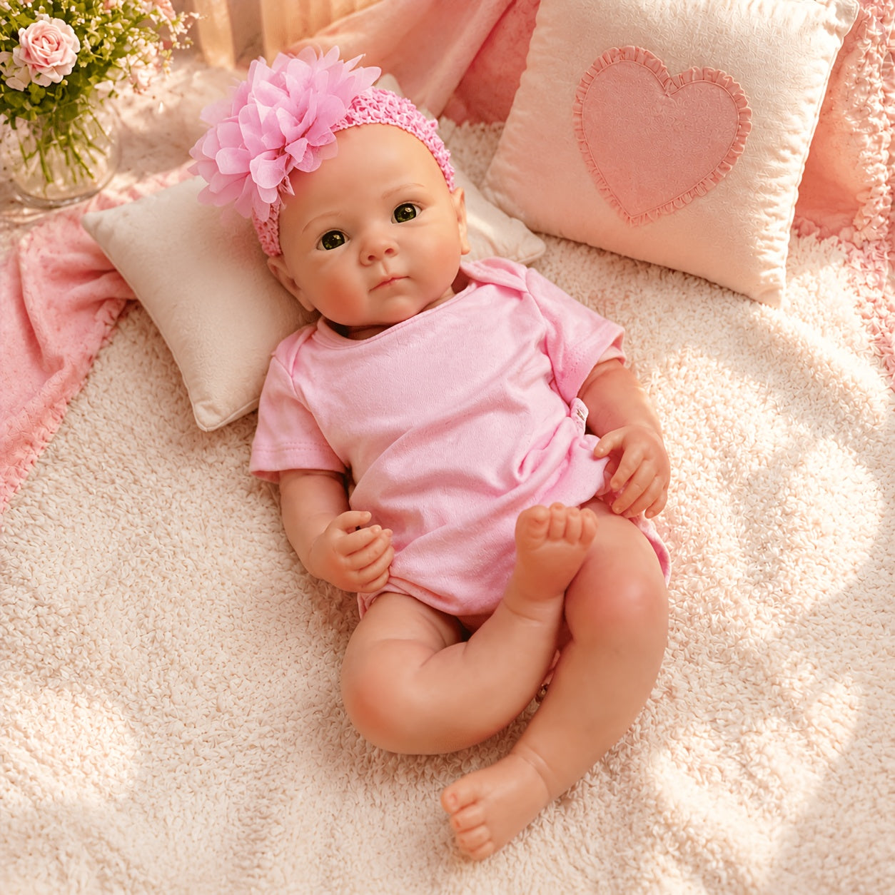 18 Inches Realistic Full Silicone Bettie Reborn Baby Girl in Pink Bodysuits