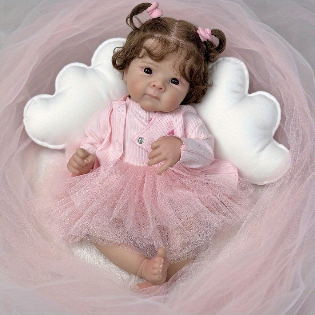 48cm Open Eyes Soft Body Reborn Doll Bettie In Pink Dress