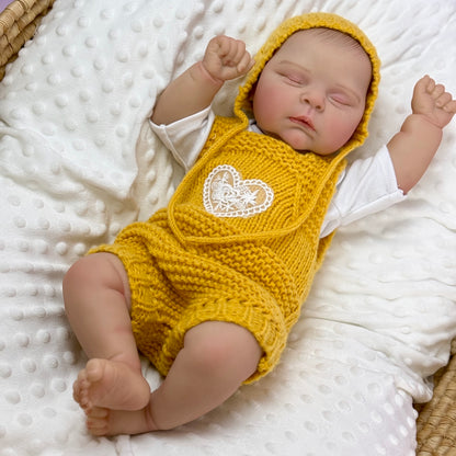 20 Inches 3D Skin Soft Body Sleeping Reborn Doll In Yellow Sweater- Peaches