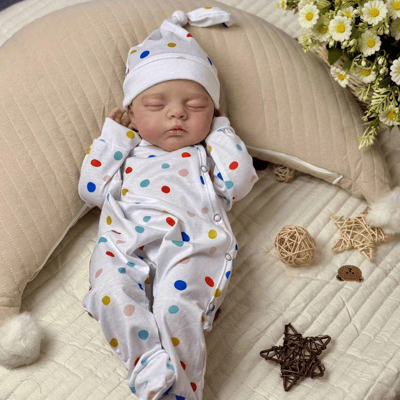 19 inches 3D-Paint Sleeping Irys Reborn Doll in Polk Dot Clothes