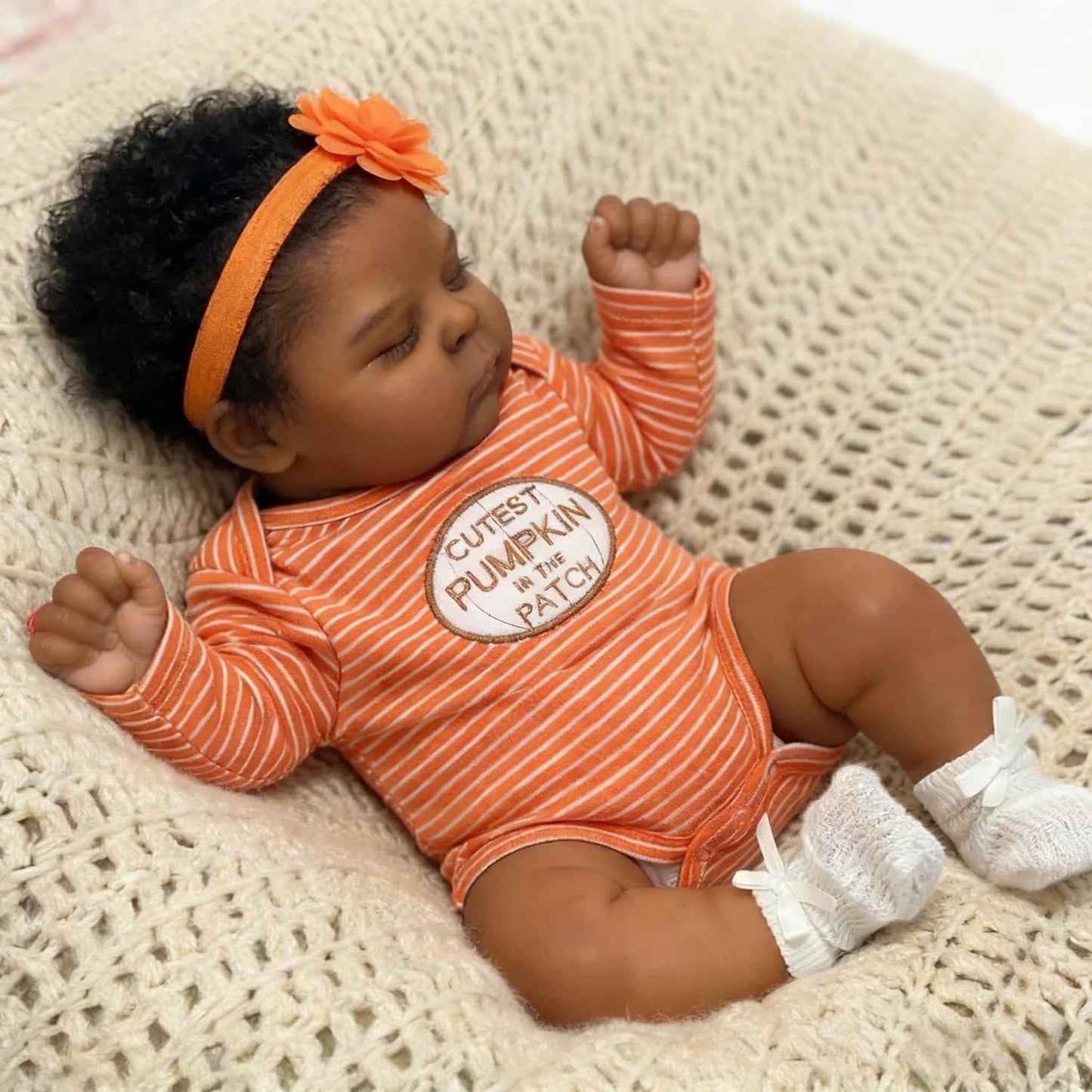 19 Inches Lifelike Closed Eyes Dark Skin Reborn Baby Girl-Peaches
