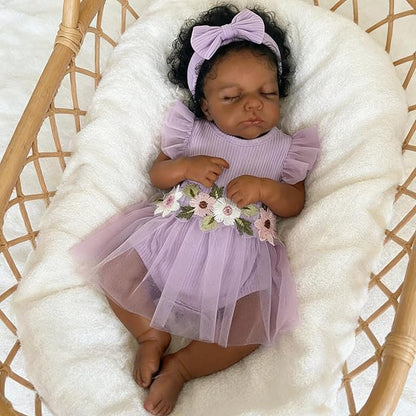 20 Inch Realistic Closed Eyes African American Loulou Reborn Dolls In Purple Dress