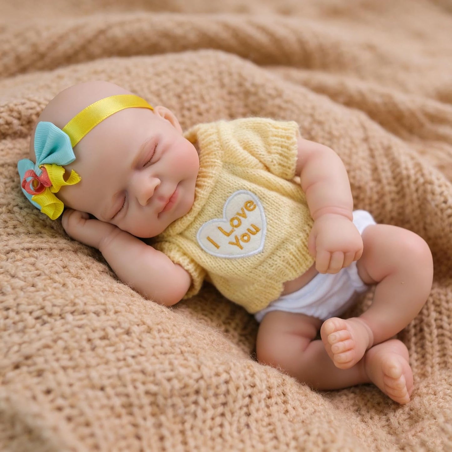 30cm Full Silicone Openable Mouth Pascale Reborn Doll Girl In Yellow Sweater