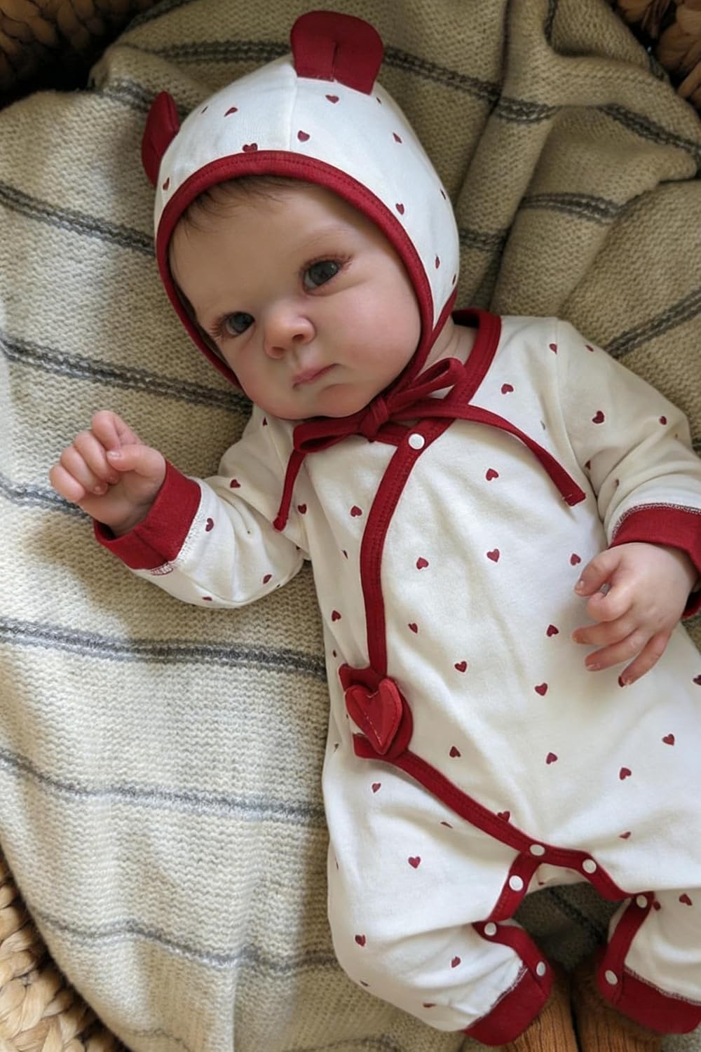 45cm Lifelike Short Hair Bettie Reborn Baby Girl in Red Heart Clothes