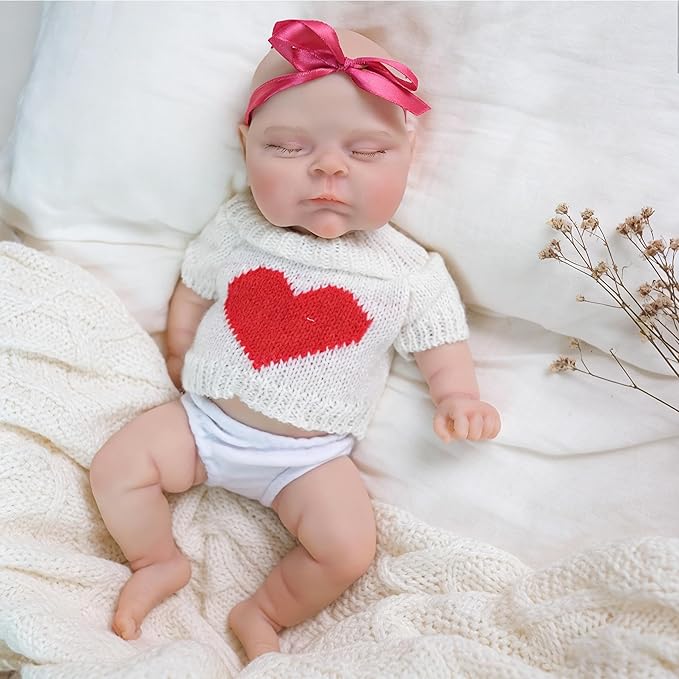 30cm Soft Full Silicone Close Eyes Peaches Reborn Baby Girl In White Clothes
