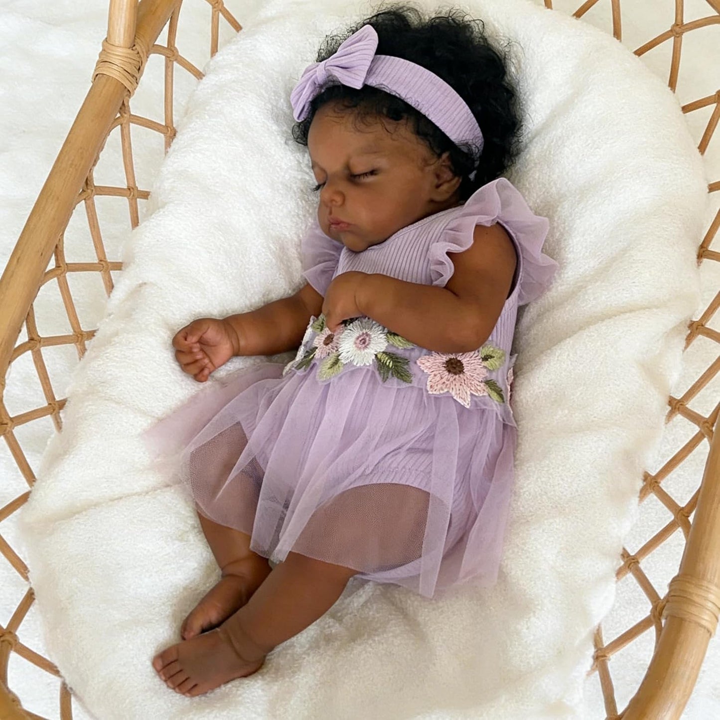 20 Inch Realistic Closed Eyes African American Loulou Reborn Dolls In Purple Dress