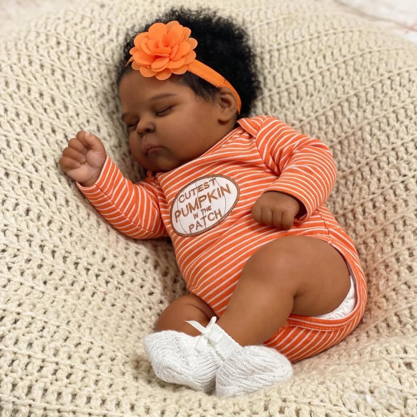 19 Inches Lifelike Closed Eyes Dark Skin Reborn Baby Girl-Peaches