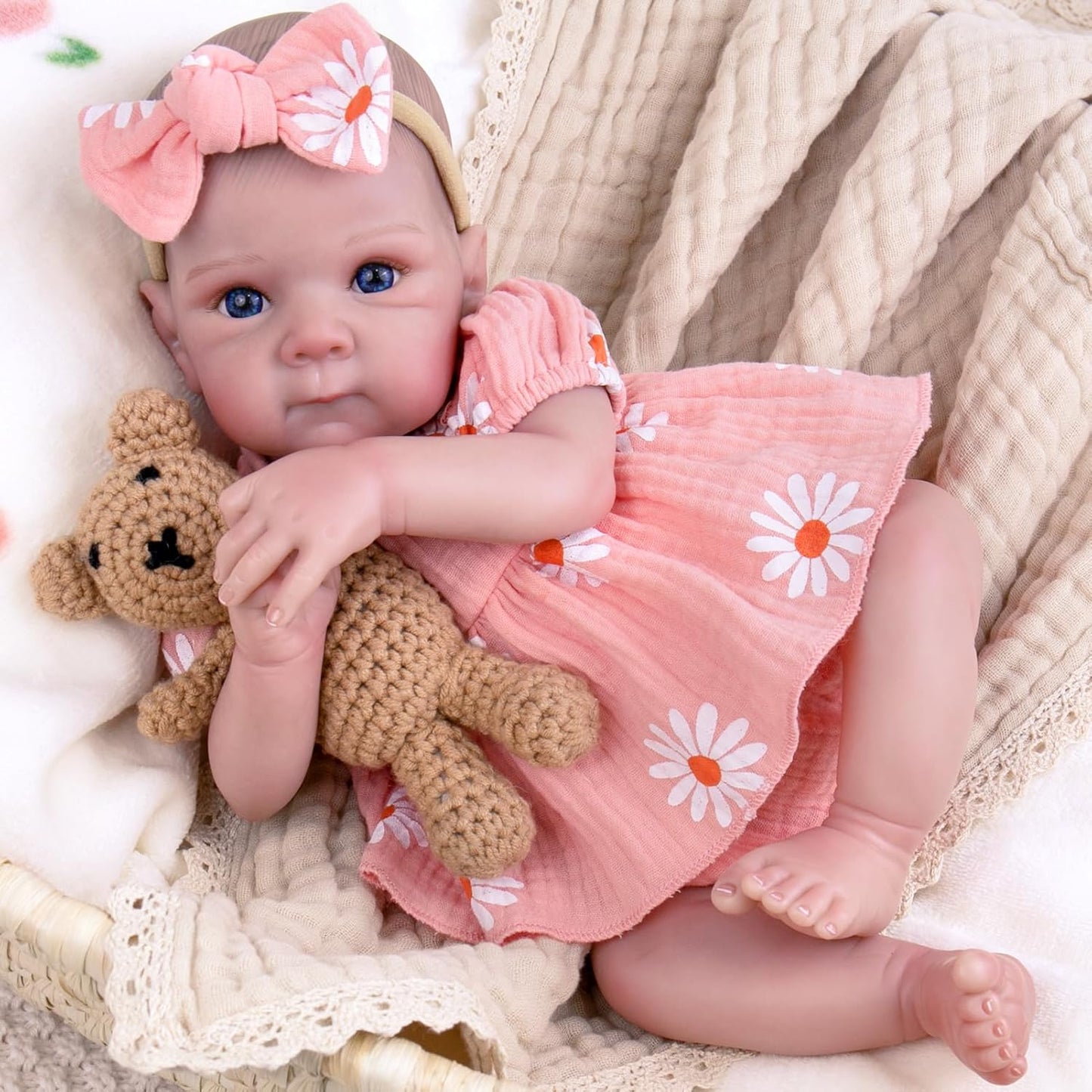 48cm Open Eyes Soft Body Reborn Doll Twins In Daisy Bodysuit-Bettie